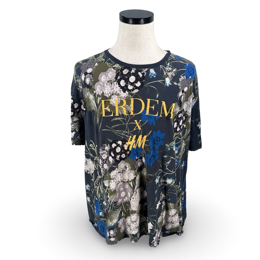 Erdem x HM Mens XXL Floral Graphic T-Shirt Gray Blue Cotton‎ Designer 0573703 6